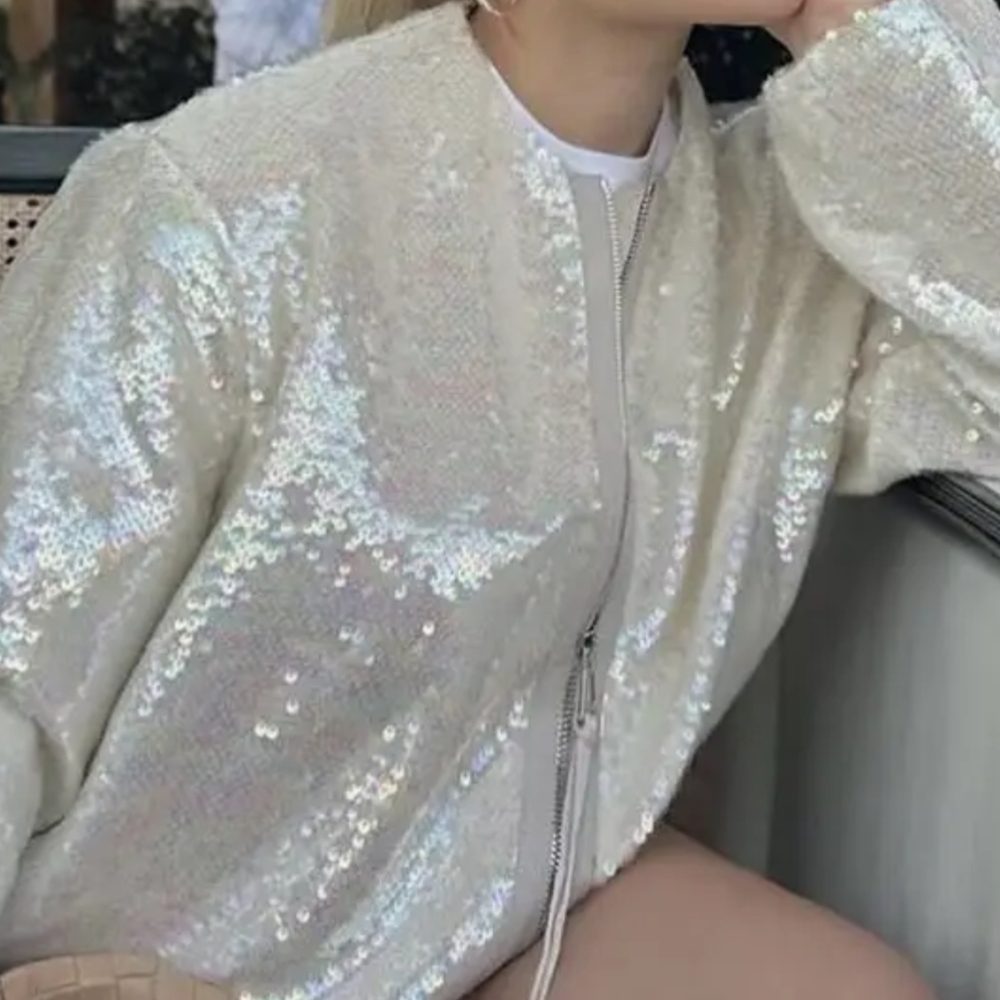 NWT Champagne Sequin Bomber Jacket